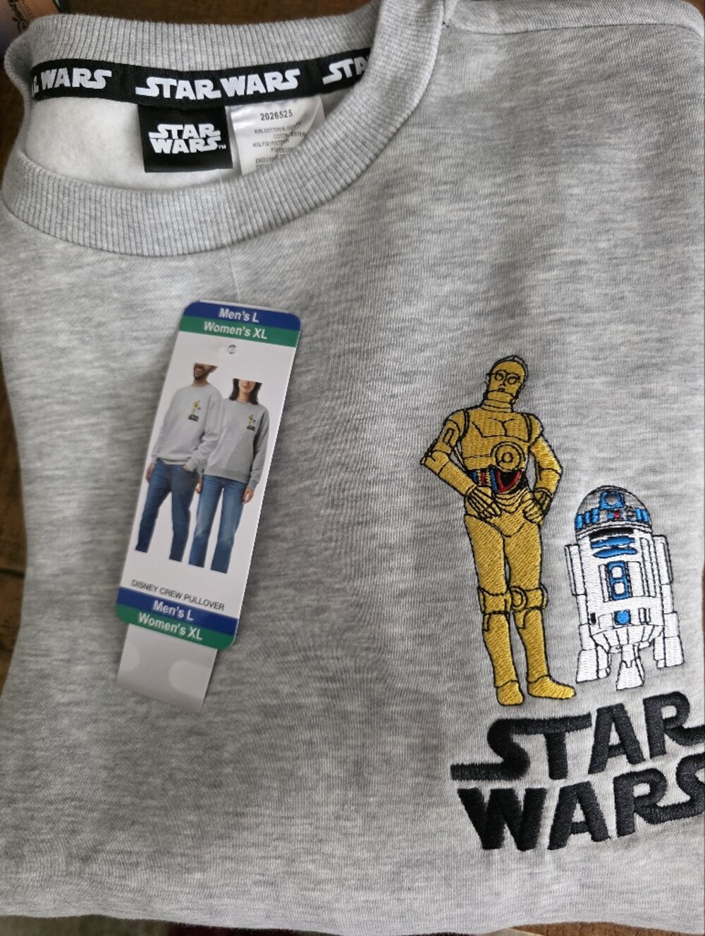 Star Wars Gray Crewneck Sweatshirt with Embroidered C-3PO & R2-D2